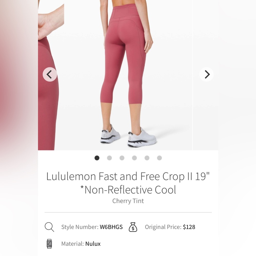 Lululemon Cherry Tint Crop Fast and Free Leggings 19 inch